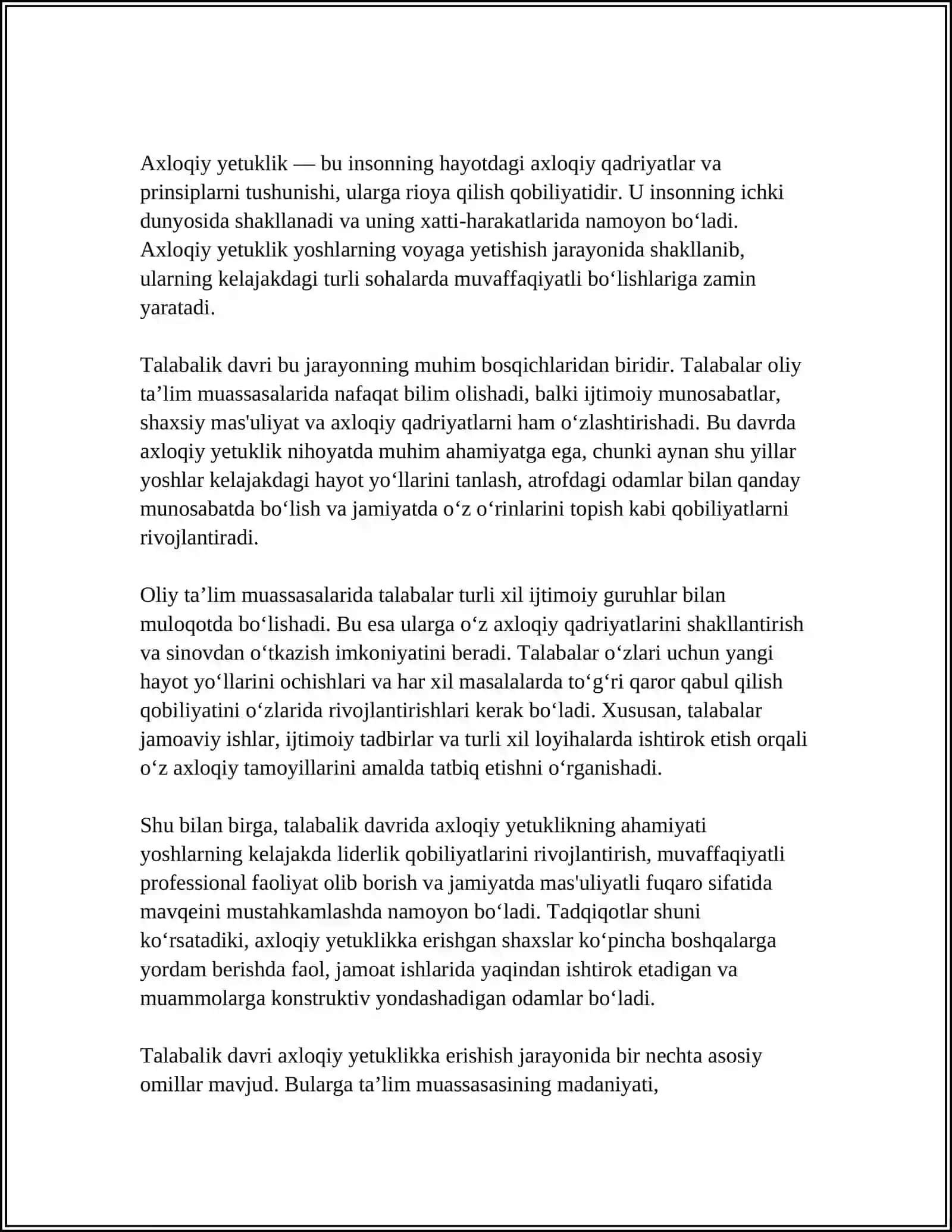 SENEKANING " LUTSILIYGA AXLOQIY XATLARI " ASARINI O'QISH VA SHU XATLAR ASOSIDA TALABALARNING OʼZ HAYOTI VA FAOLIYATIGA BAHO BERILGAN ESSE TAYYORLASH 3