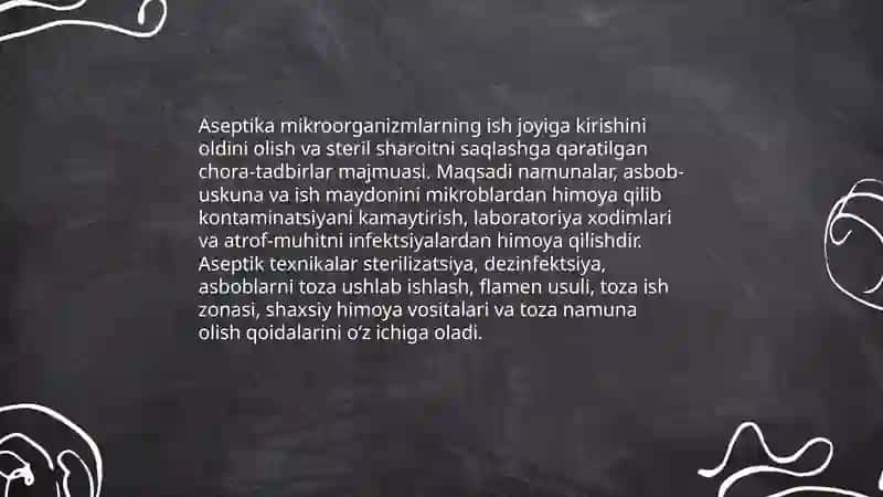 Aseptika qoidalari. Biologik mikroskopning tuzilishi va unda ishlash qoidalarini o‘rganish 3