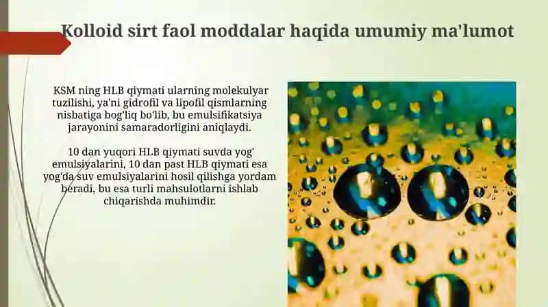 Kolloid sirt faol moddalarning gidrofil-lipofil muvozanati tushunchasi 3