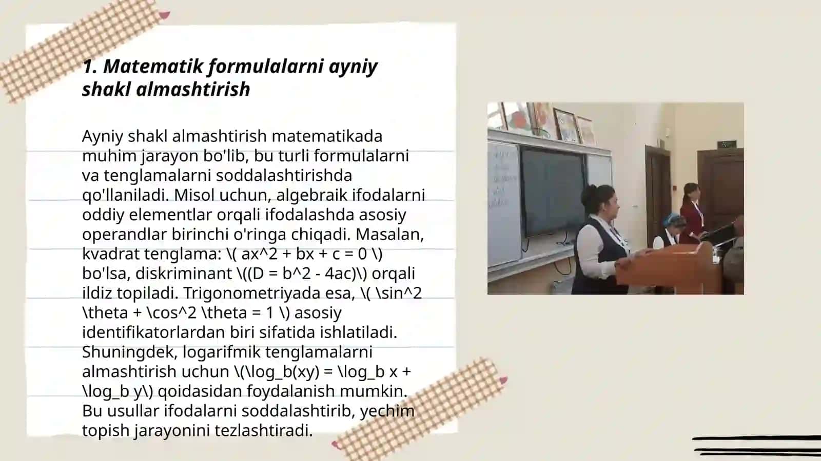 Umumiy o'rta maktab va o'rta maxsus talim muassasalari matematikada ayniy shakl almashtirish va uni o'qitish metodikasi 3