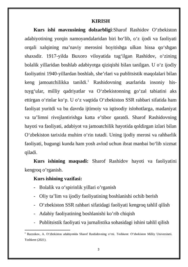 Sharof Rashidov hayoti va faoliyati kurs ishi 3