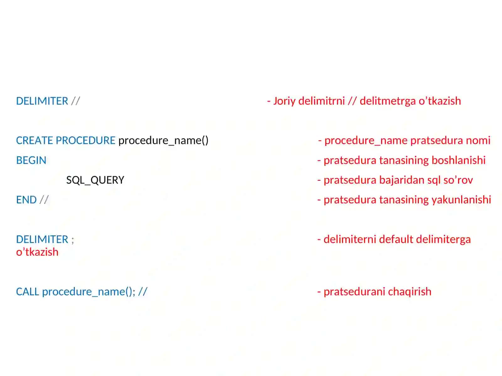 SQLda prosedura va  standart funksiyalar. SQLda triggerlardan foydalanish. 3