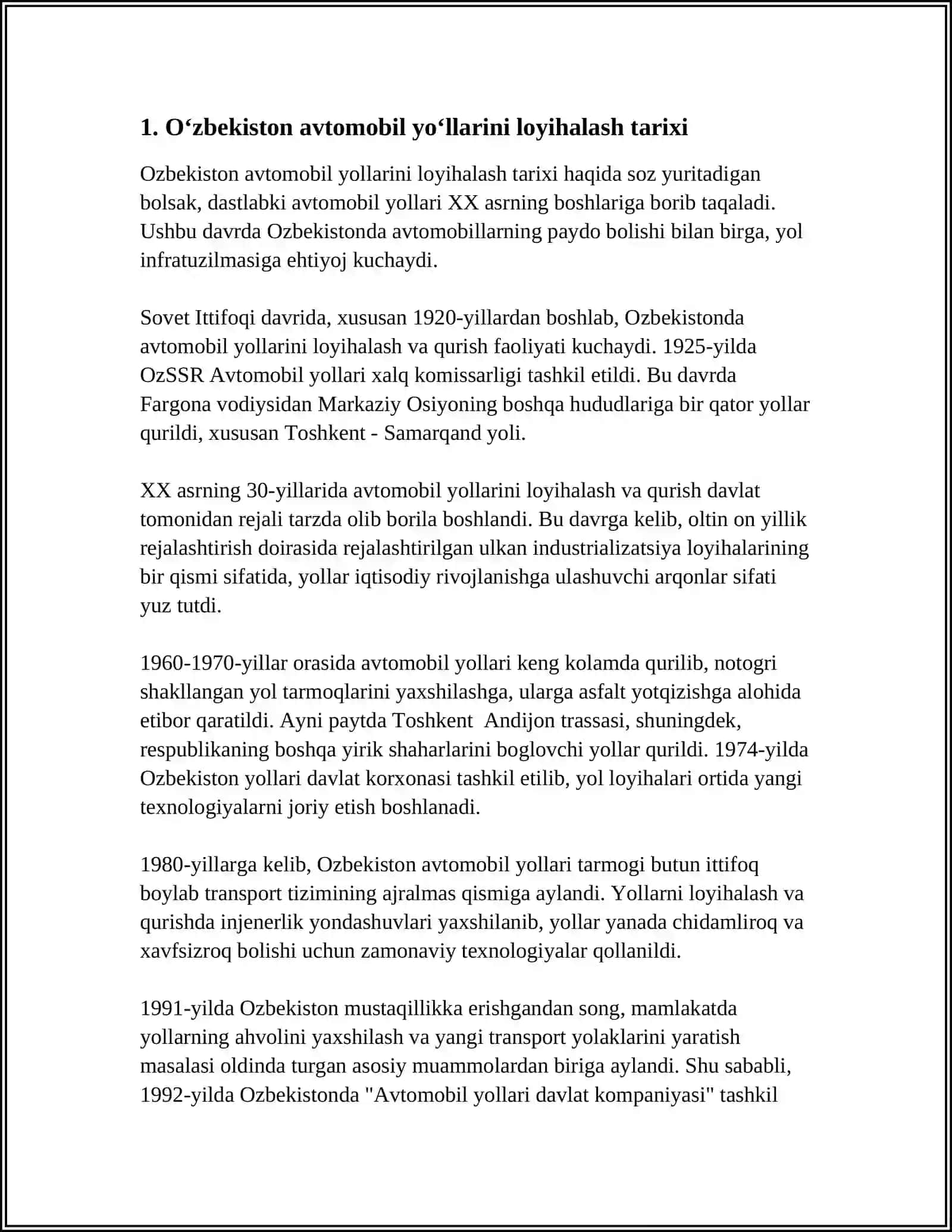 O‘ZBEKISTONDA AVTOMOBIL YO‘LLARINI LOYIHALASH TAJRIBALARI 3