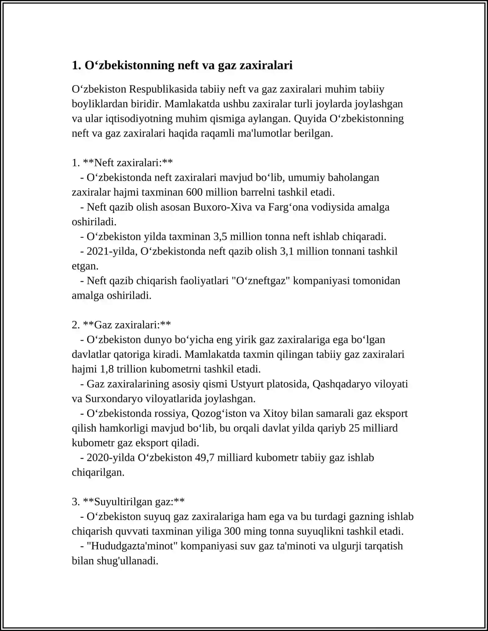 OʻZBEKISTONNING NEFT VA GAZ ZAXIRALARI HAMDA ISTIQBOLI 3