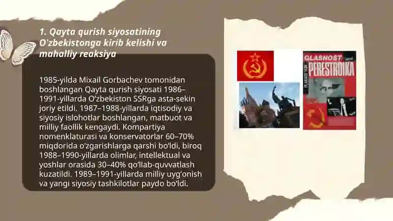Qayta qurish siyosatining O'zbekistonga kirib kelishi va mahalliy reaksiya 3
