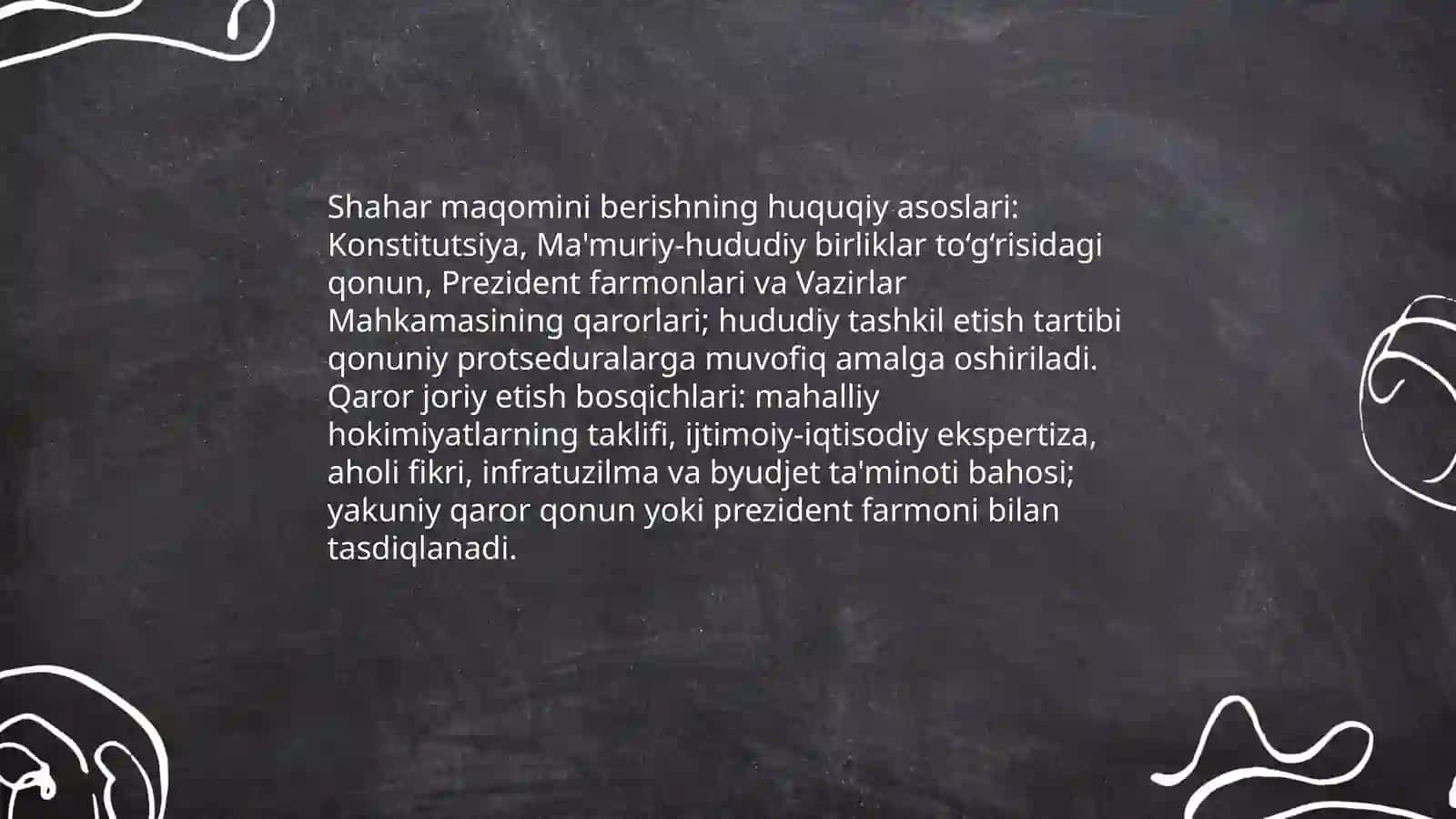 Shahar maqomini berish tartibi ma'muriy hududiy birliklarni tashkil etish va tugatish tartibi 3