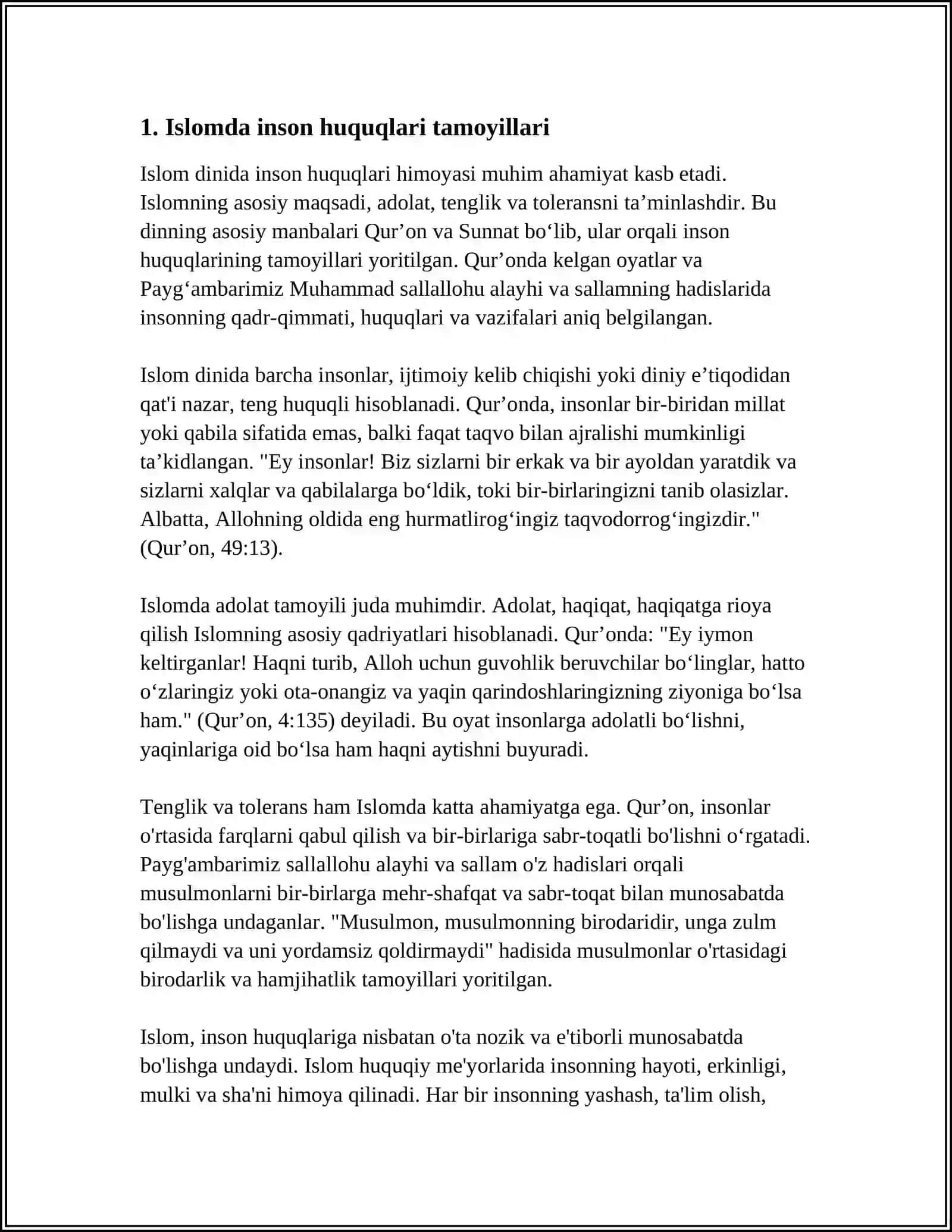 ISLOM DINIDA INSON HUQUQLARI HIMOYASI, IJTIMOIY TENGLIK, ADOLAT VA TOLERANTLIK 3
