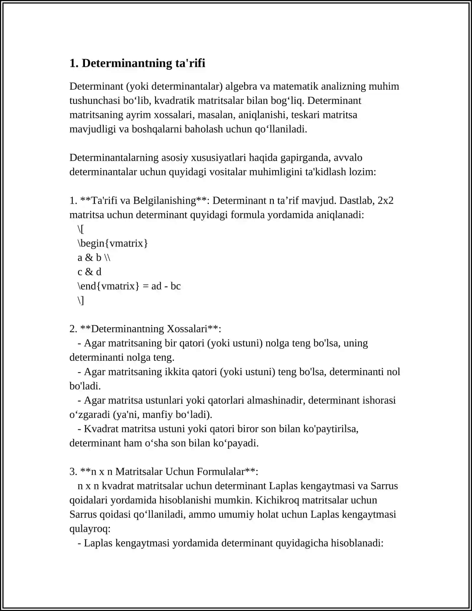 Mavzu: DETERMINANTNING XOSSALARI. DETERMINANTNING ASOSIY XOSSALARI 3