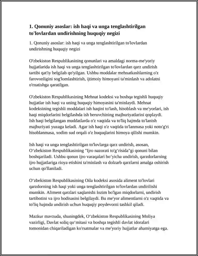 QARZDORNING ISH HAQI VA UNGA TENGLASHTIRILGAN TO'LOVLARGA NISBATAN UNDIRISH 3