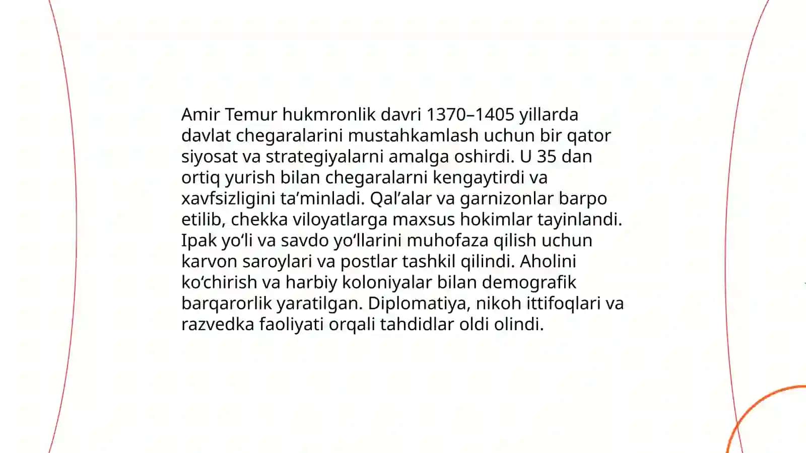 AMIR TEMURNING DAVLAT CHEGARALARINI MUSTAHKAMLASHI. OʻRTA ASRLARDA YAPONIYA VA KOREYA 3
