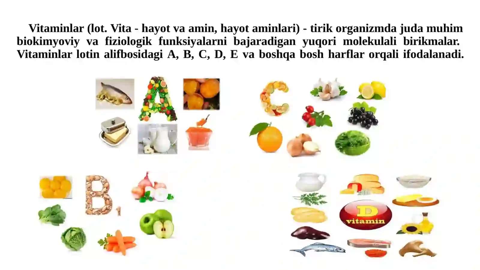 8-sinf Biologiya fanidan Vitaminlar mavzusida dars ishlanma 3