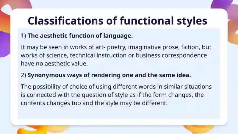 Classifications of functional styles 3