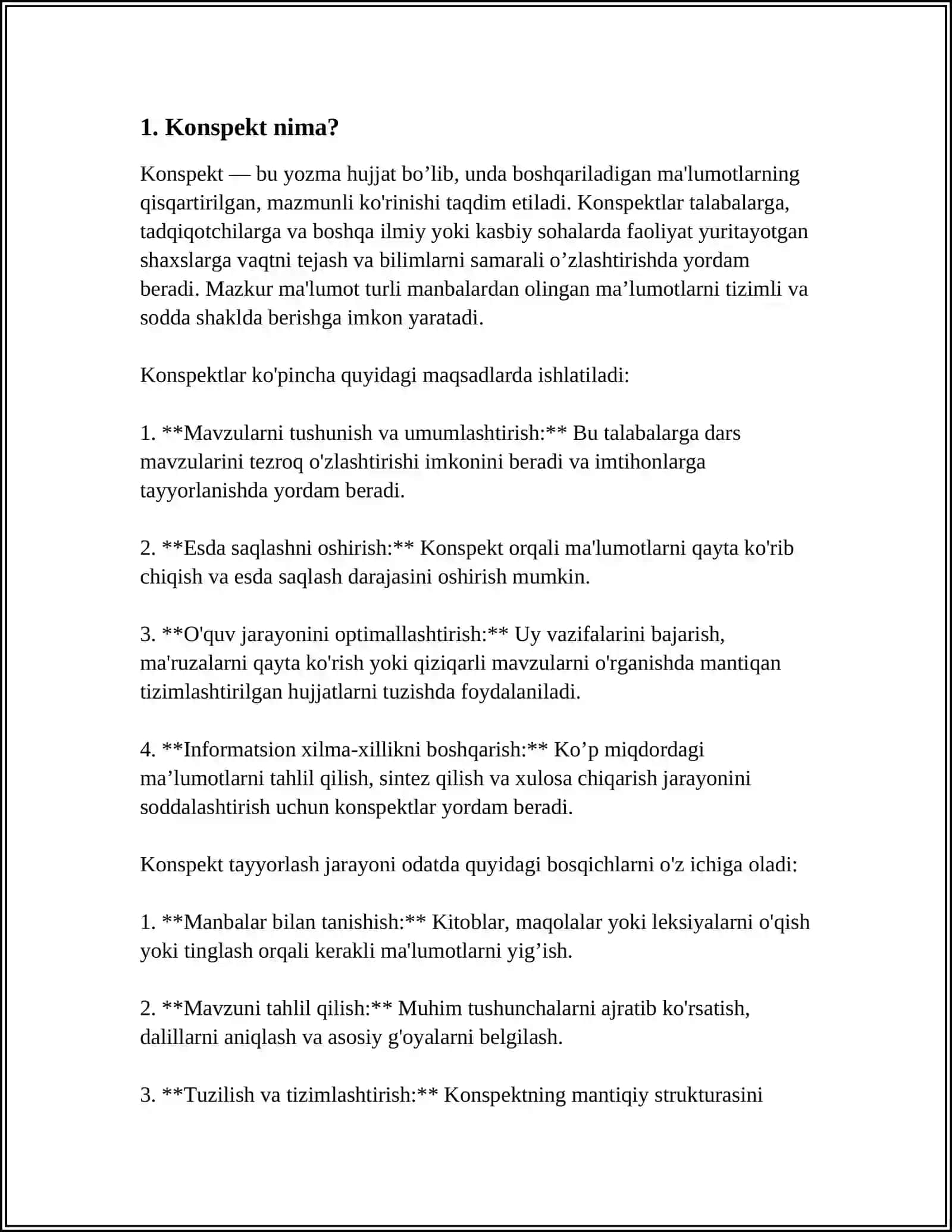 KONSPEKT KONPEKT TURLARI. KONSPEKTLASHTIRISH USULARI 3