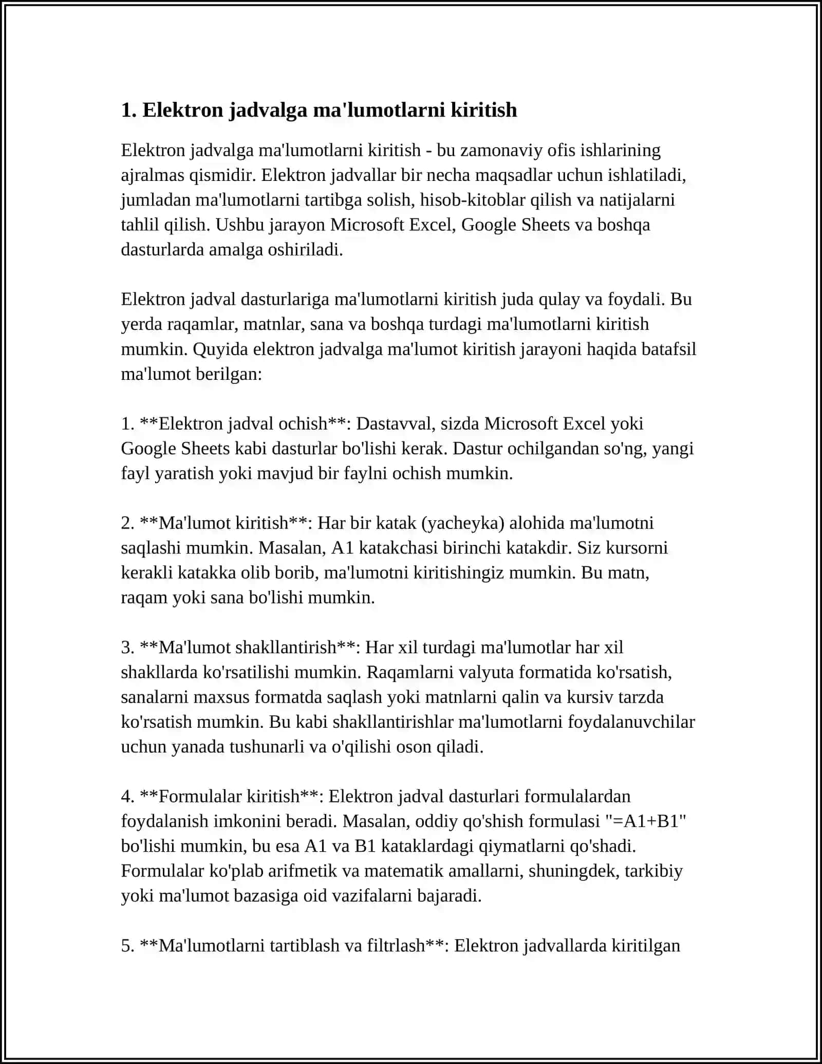 MICROSOFT EXEL ELEKTRON JADVAL MUXARIRI YORDAMIDA TIBBIY BIOLOGIK TAJRIBA NATIJALARNI STATISTIK QAYTA ISHLASH VA BAHOLASH 3