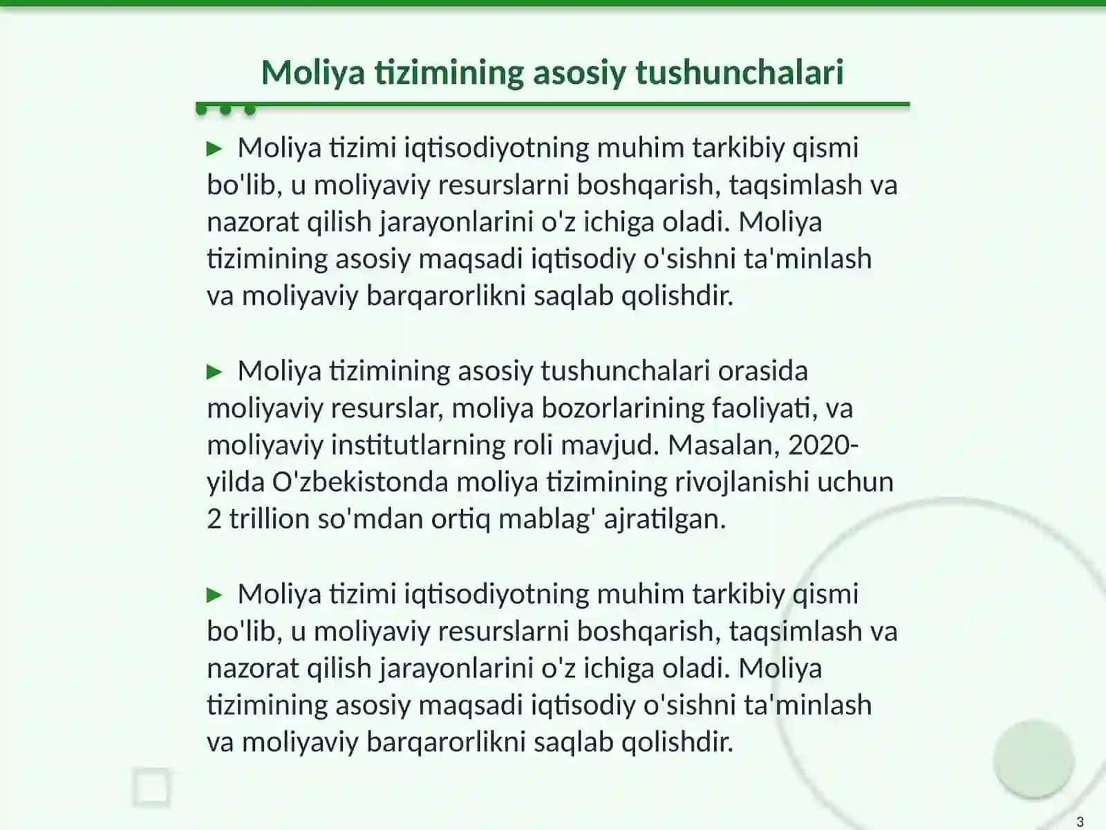 Moliya tizimi rivojlanishining tizimlari 3