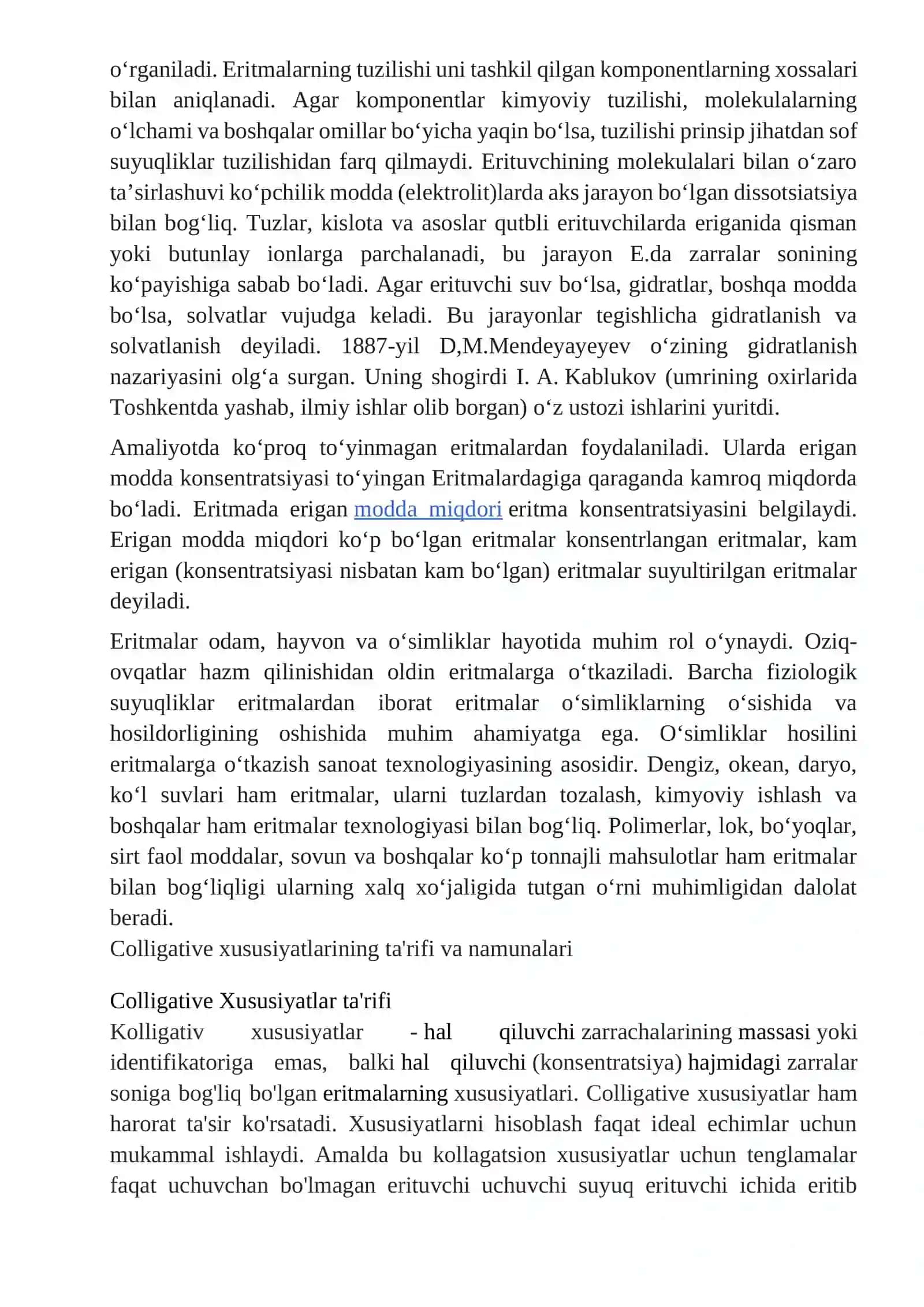 Eritmalarning kolligativ xossalari. Titrimetrik tahlil 3