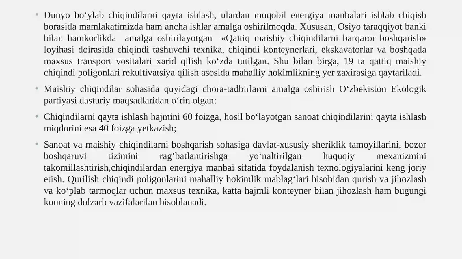 Shahar maishiy va qattiq chiqindilari utilizatsiyasi va ikkilamchi mahsulotlar olish 3