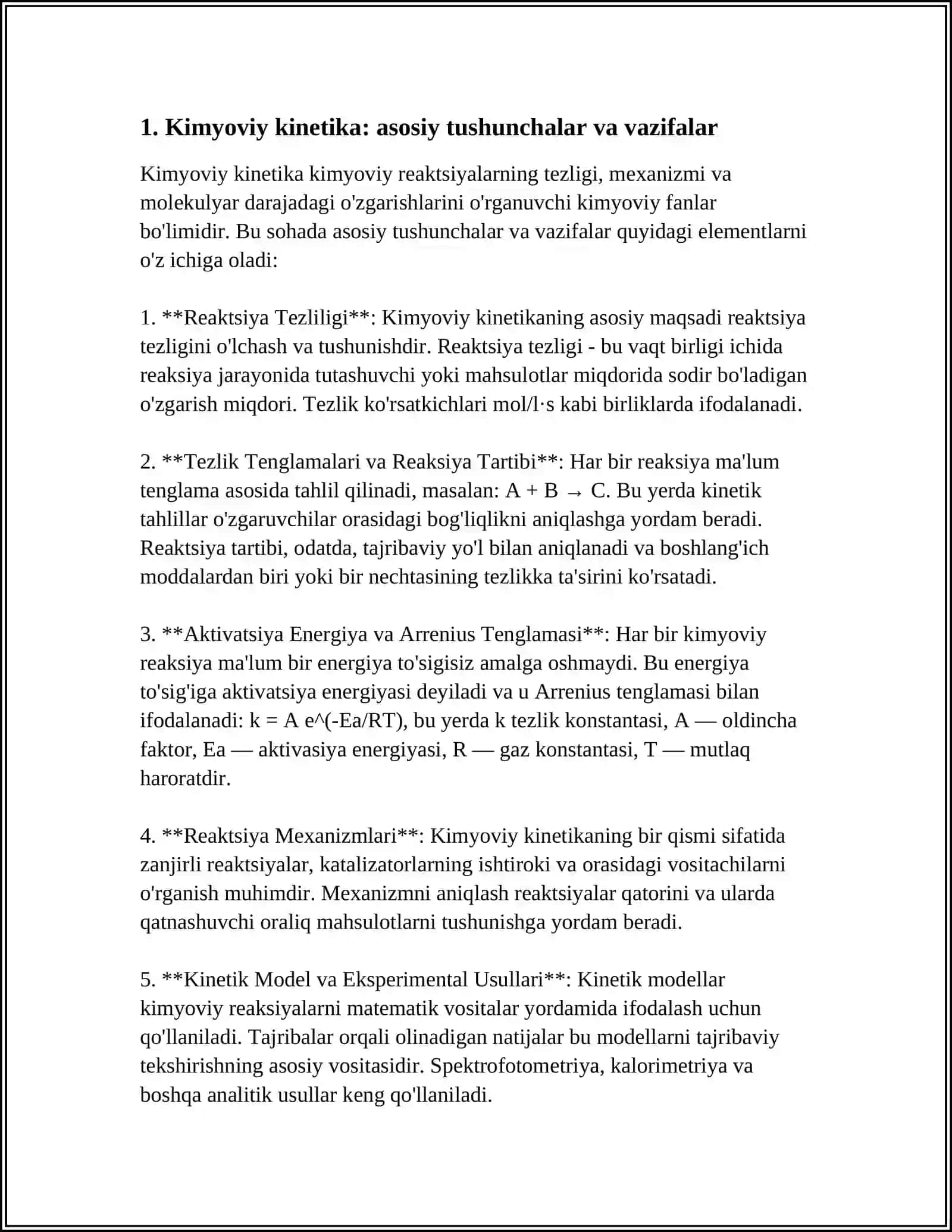 Kimyoviy Kinetika va uning Kimyoviy Reaksiyalardagi Ahamiyati 3