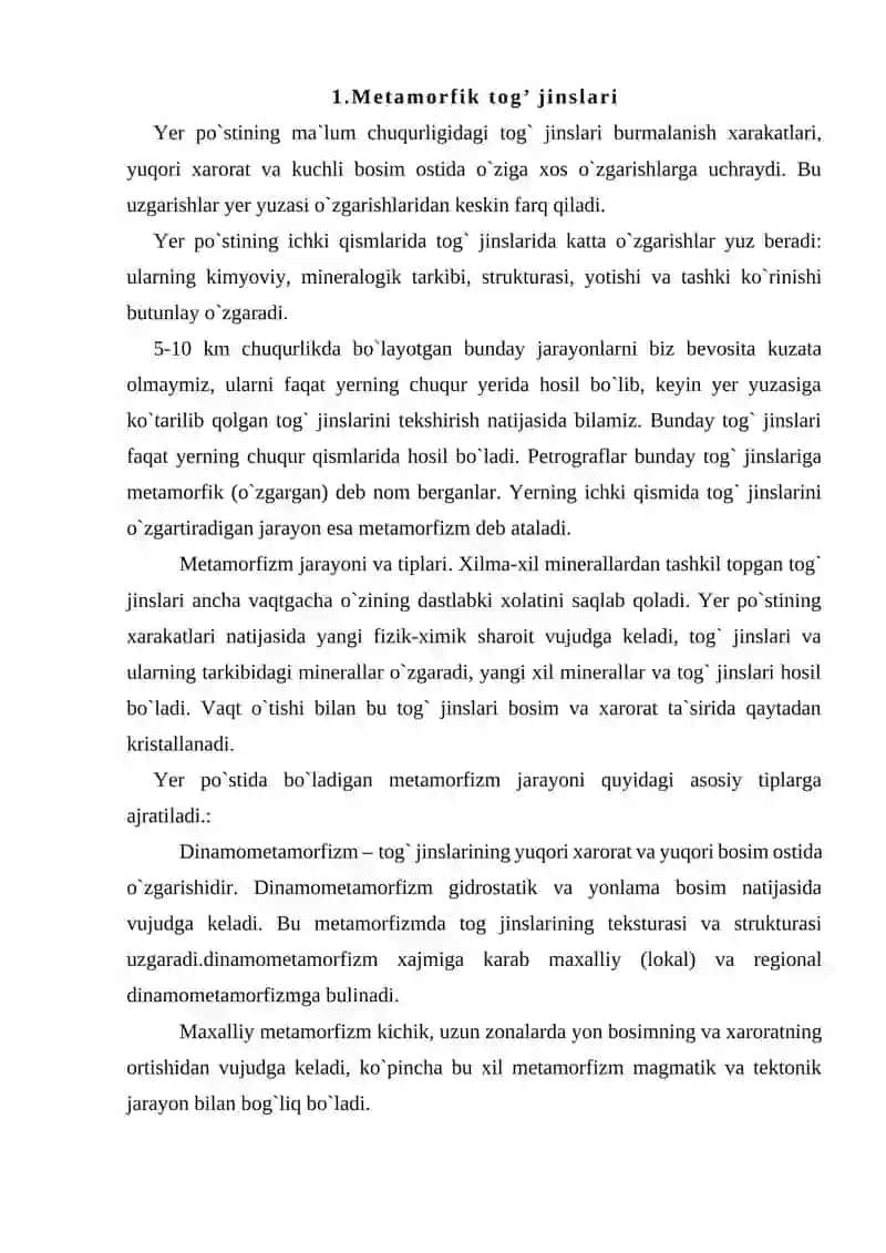 METAMORFIK TOG‘ JINSLARINING TASNIFI, METAMORFIZM TURLARI 3