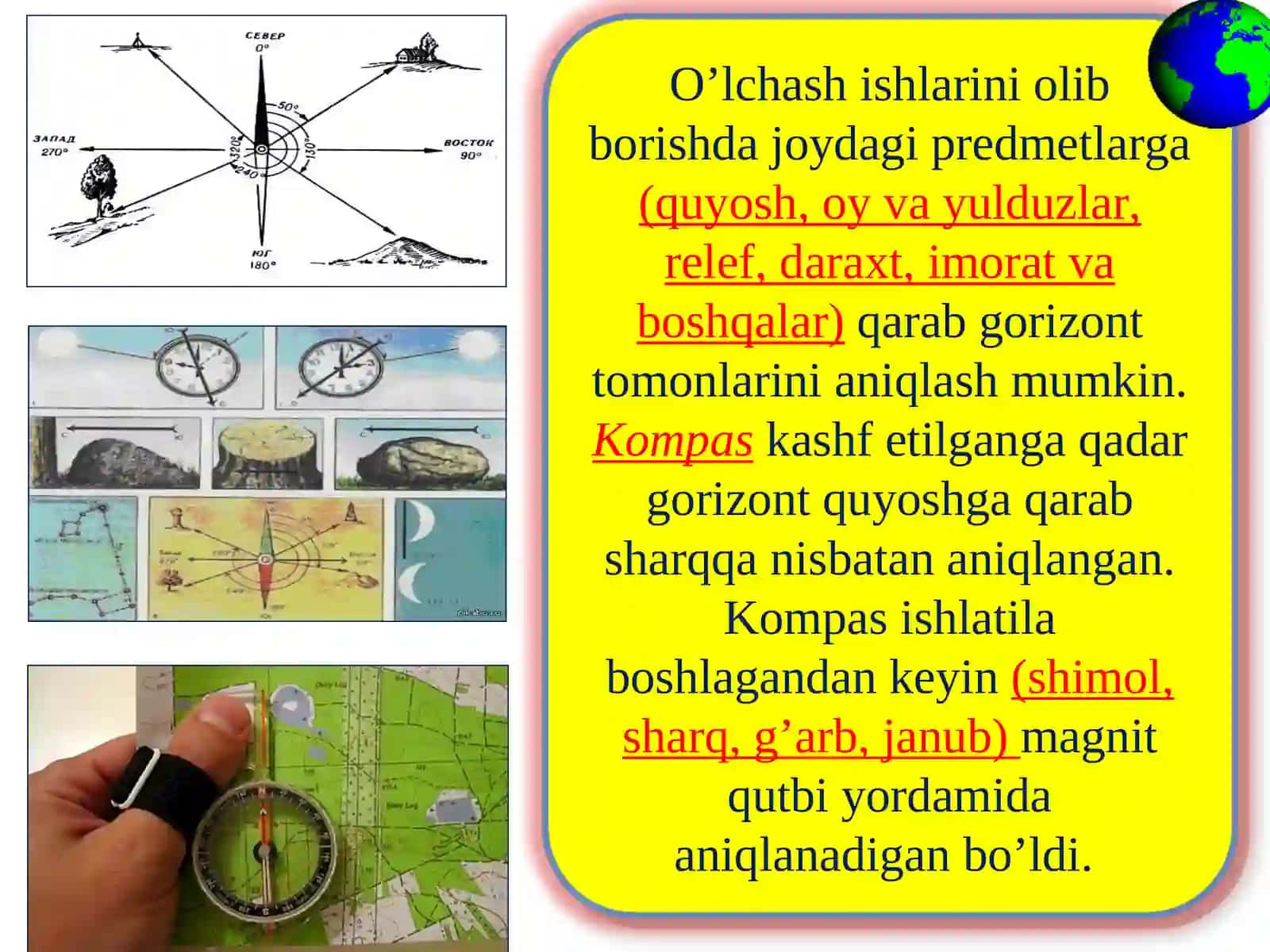 ORIENTIRLASH BURCHAKLARI, TEODOLIT VA U BILAN BURCHAK O’LCHASH 3