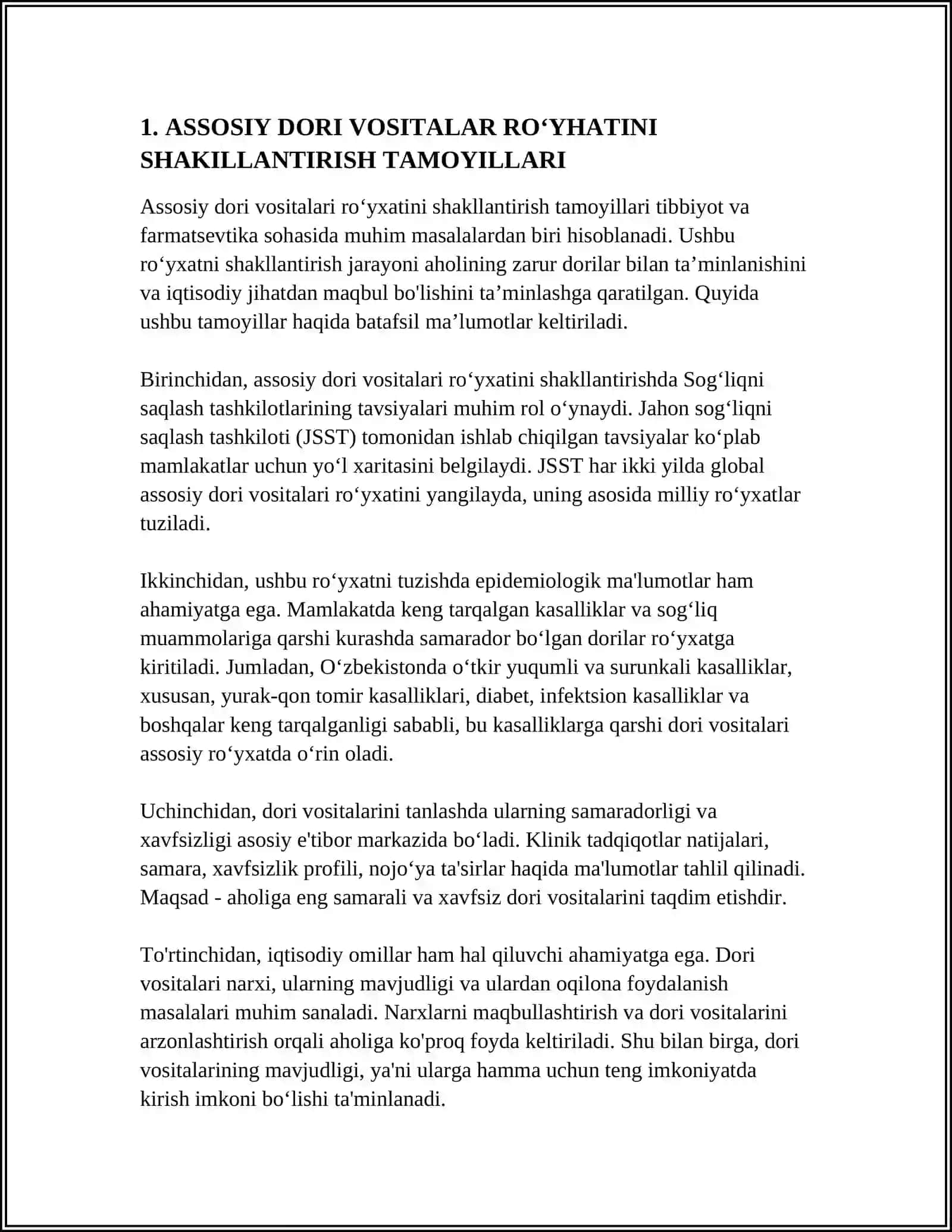 ASSOSIY DORI VOSITALAR ROʻYHATINI SHAKILLANTIRISH, QABUL QILISH 3