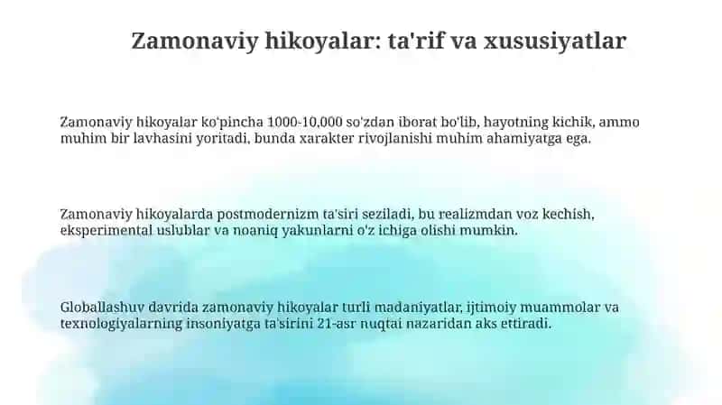 modern hikoyalar haqida 3