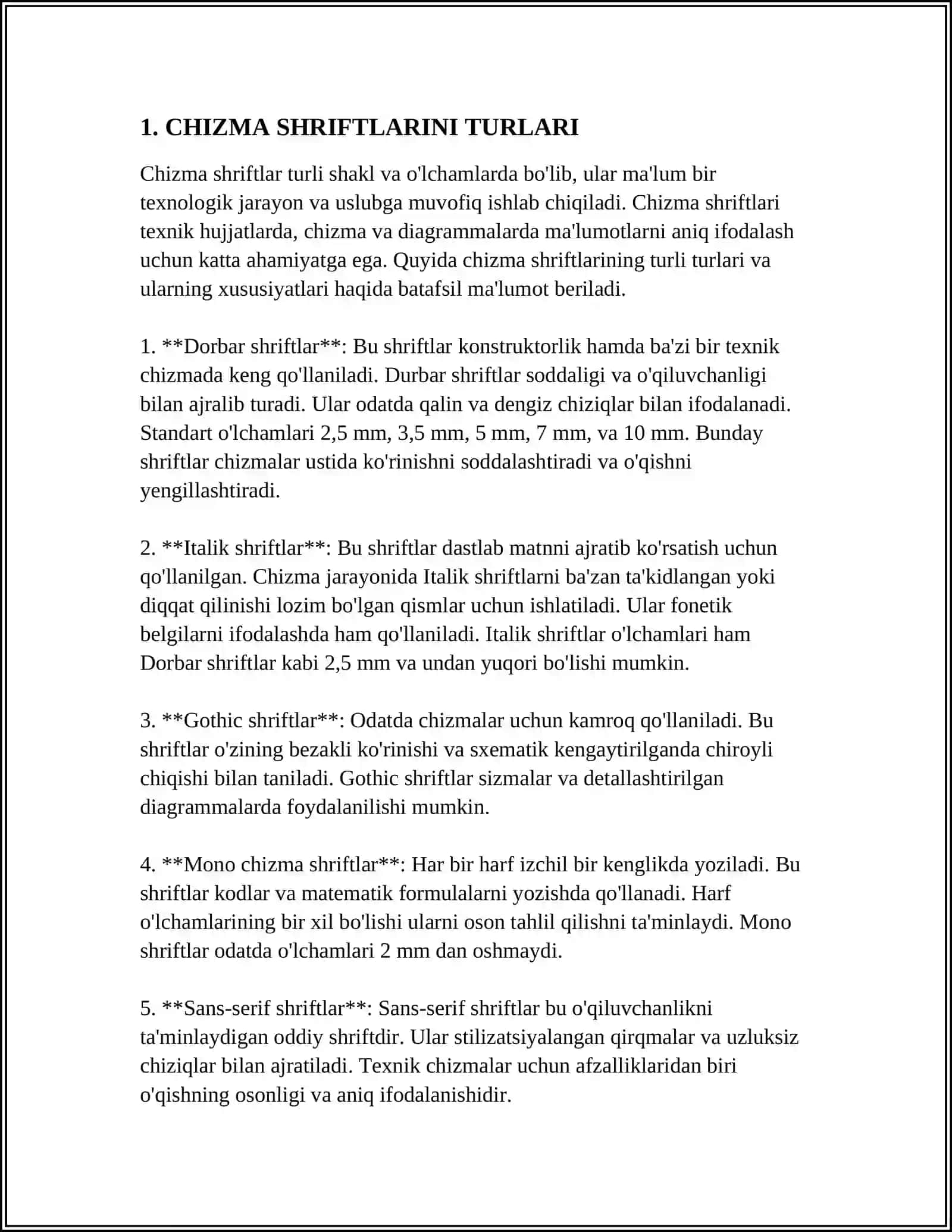 CHIZILMA VARAQLARINI TAYORLASH MASSHTABLAR CHIZILMADAGI SHRIFTLAR CHIZIQLAR YOZILISHI 3