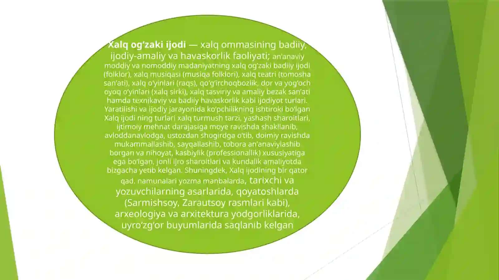 XALQ OG’IZAKI IJODINING JANRLARI.JANRLARARO MUNOSABATLAR 3
