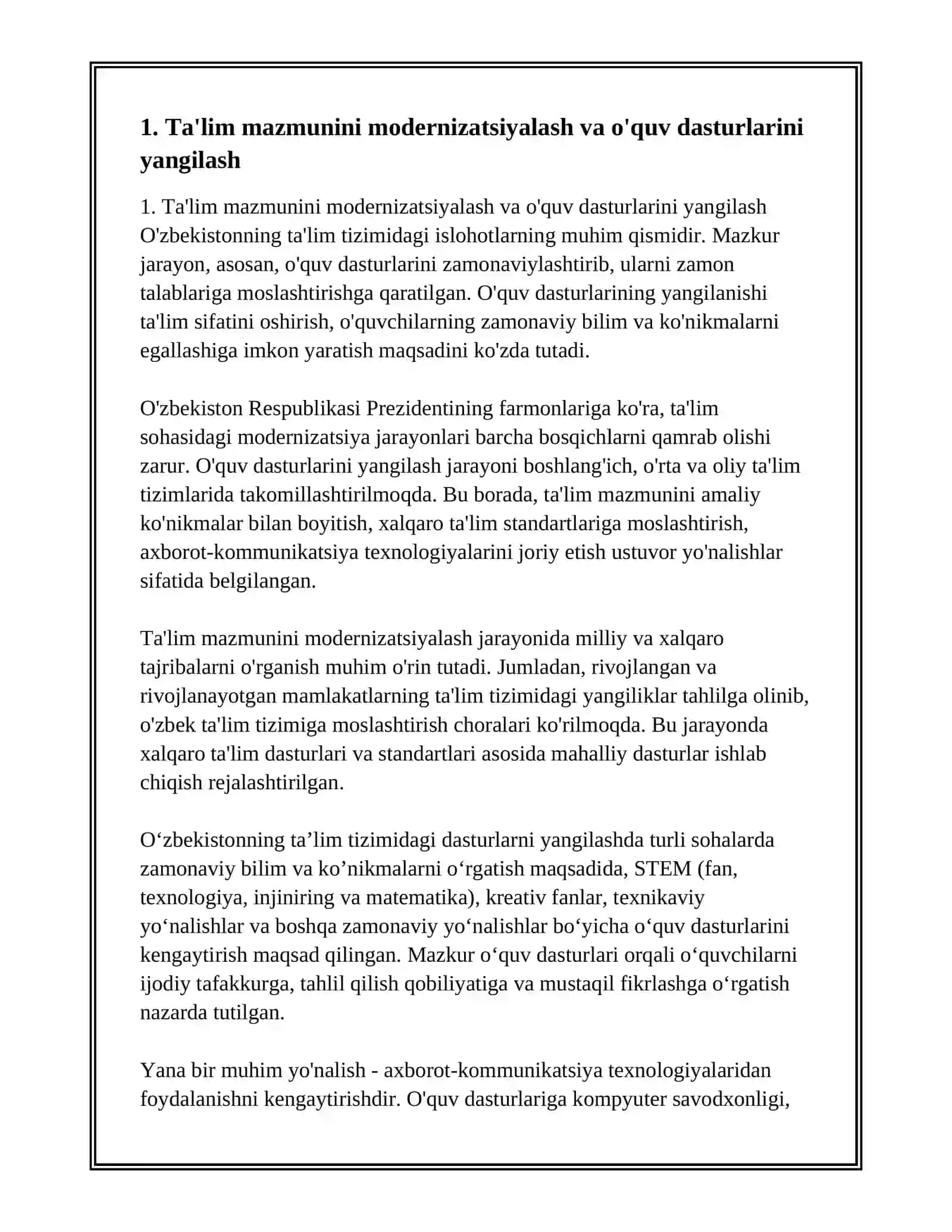 O'ZBEKISTON TA'LIM TIZIMIDAGI ISLOHOTLAR 3