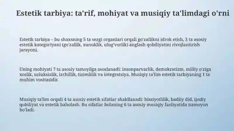 Estetik Tarbiya va Musiqa Viy Ta'lim 3