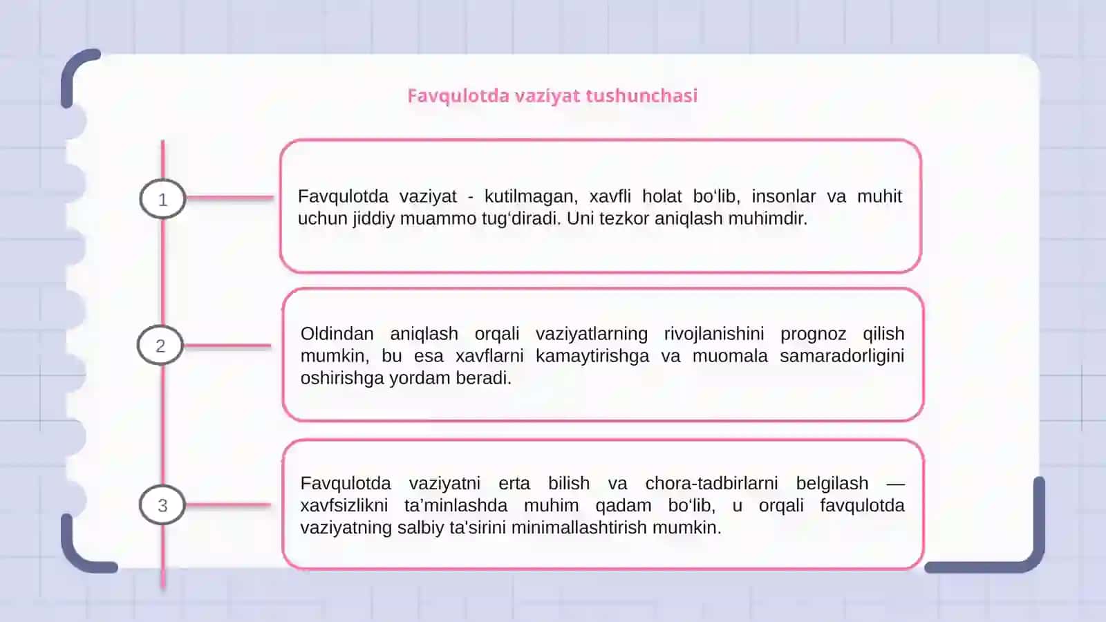 Favqulotda vaziyat tushunchasi. Favqulotda vaziyatni oldindan aniqlash 3