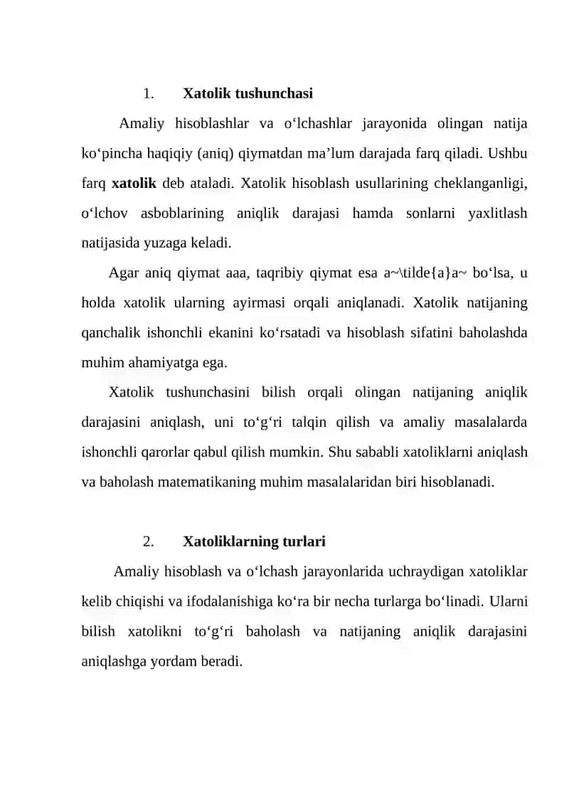 Amal xatoliklarini baholash 3