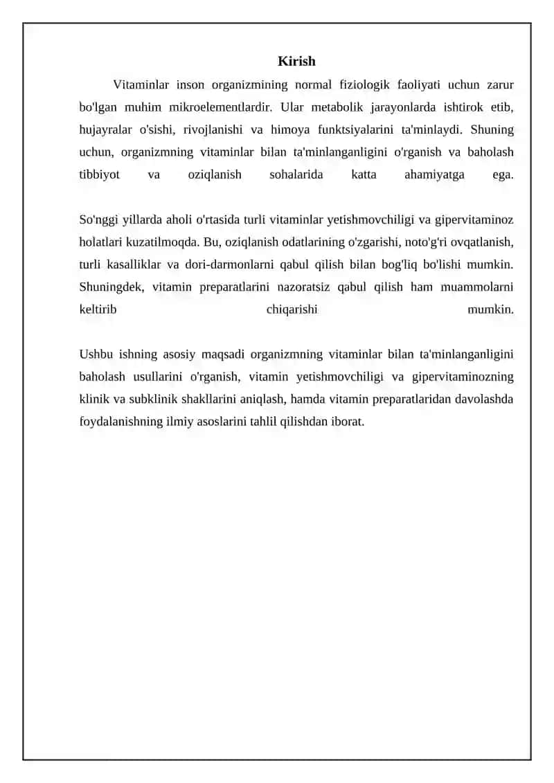 Organizmning vitaminlar bilan ta'minlanganligini o'rganish va baholash 3