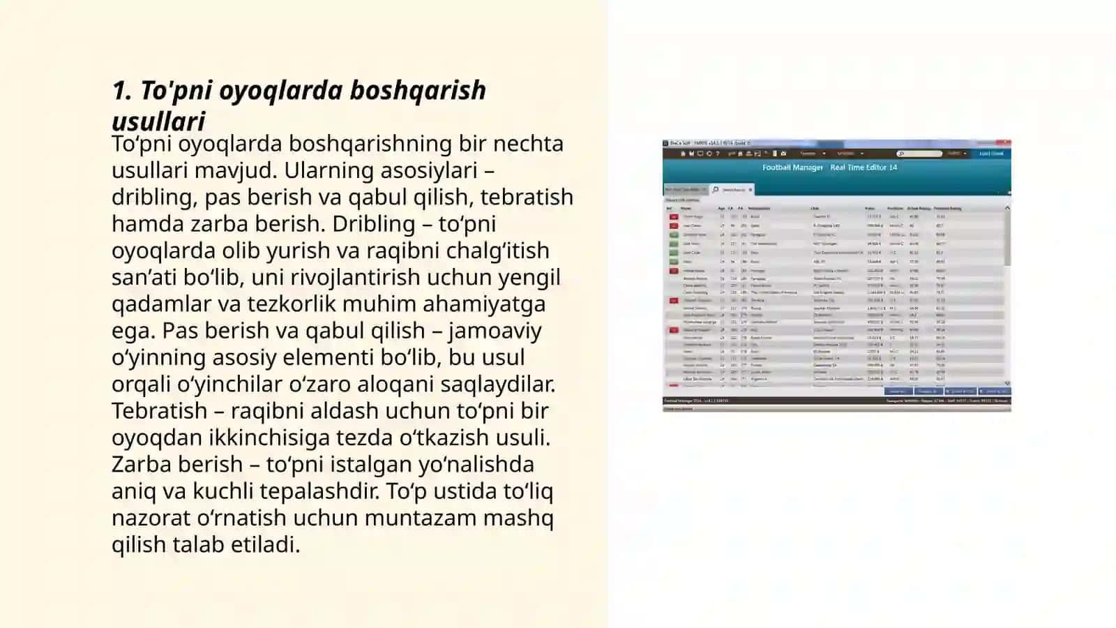Futbol o‘yinida harakatlanish va to'pni boshqarish texnikasini o‘rgatish 3