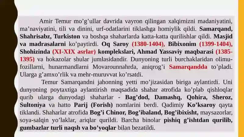 Temuriylar hukmronligi davrida Ijtimoiy-siyosiy, iqtisodiy va madaniy hayot. 3