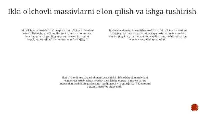 Ikki OʻLchovli Massivlarga Doir Dasturlar Tuzish 3