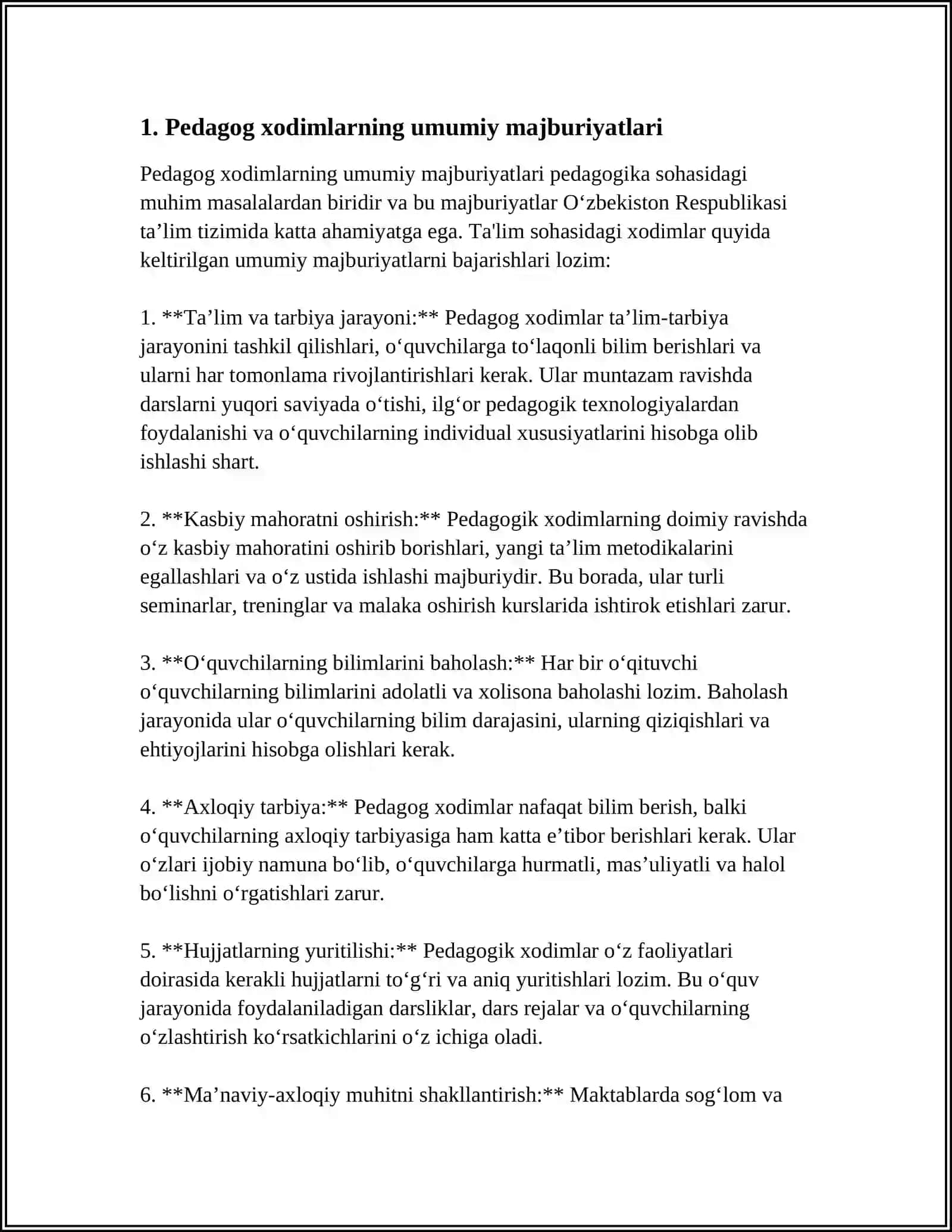 O’ZBEKISTON RESPUBLIKASI “ TA’LIM TO’G’RISIDA” GI QONUNIDA PEDAGOG XODIMLARNING MAJBURIYATLARI 3
