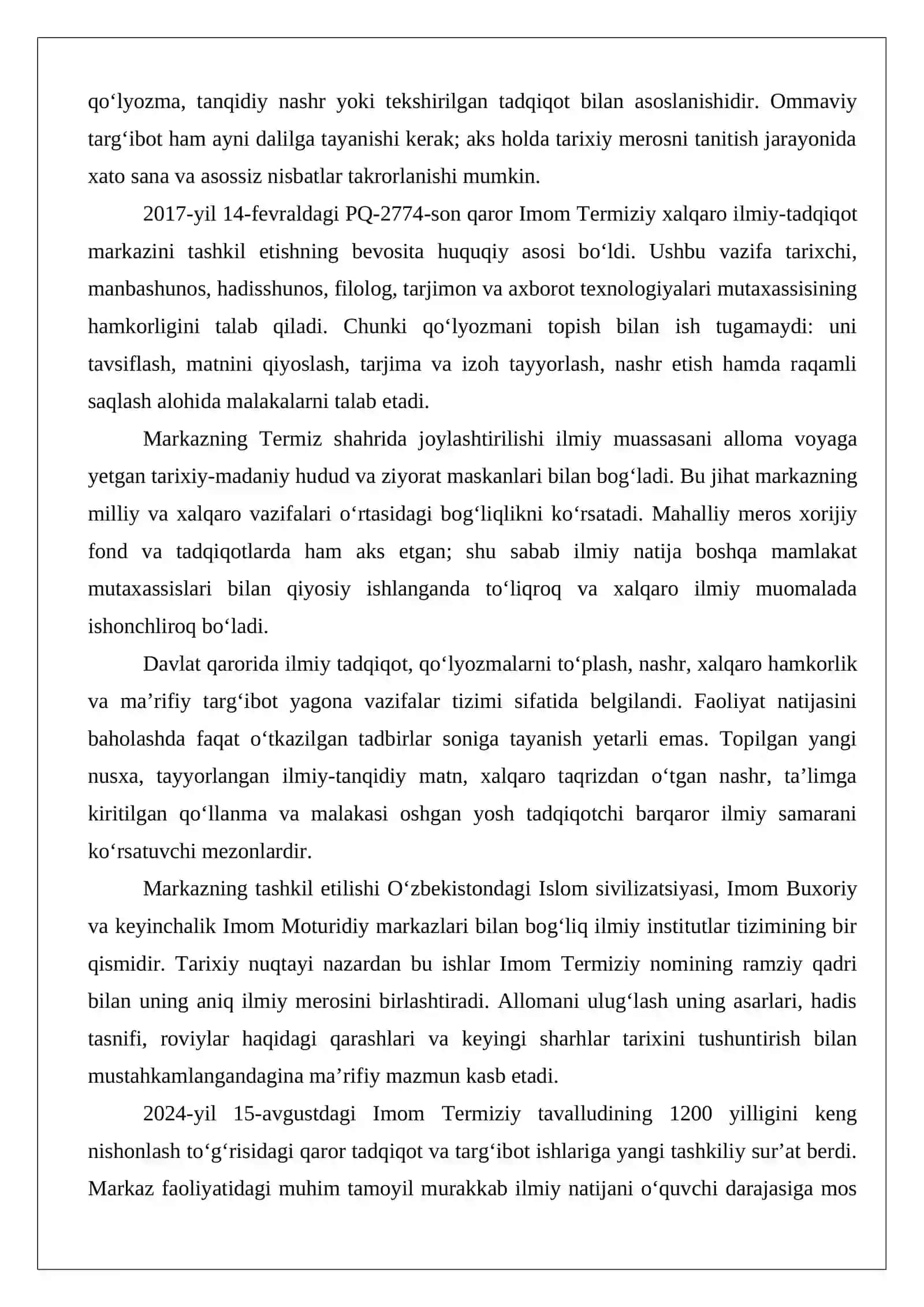Imom Termiziy xalqaro ilmiy-tadqiqot markazi faoliyati 3