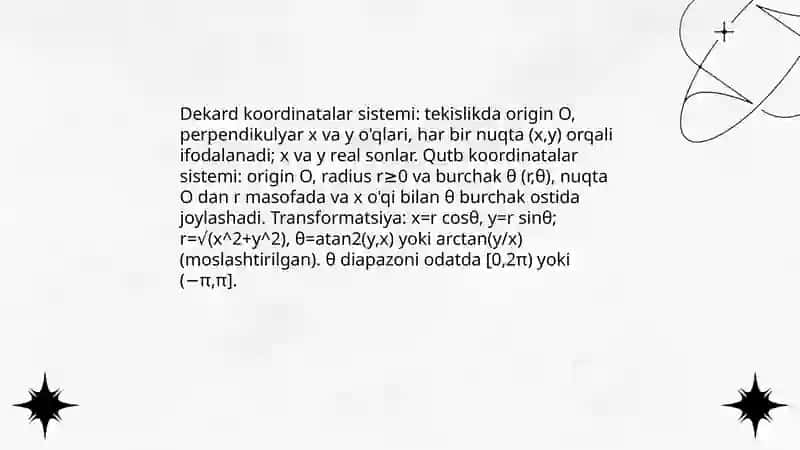 Dekard va qutb koordinatalar sistemasini almashtirish 3