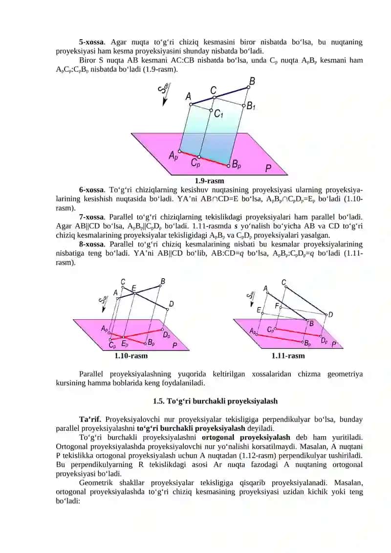 KIRISH. PROYEKSIYALASH USULLARI VA NUQTA. NUQTANING ORTOGONAL PROYEKSIYALARI 3