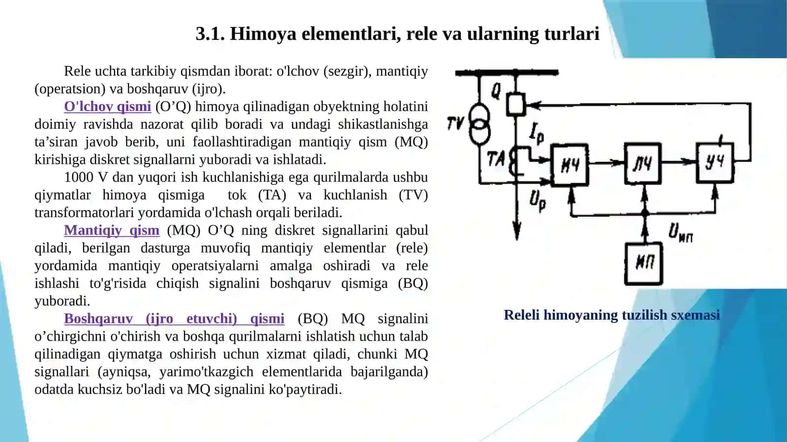 RELELI HIMOYANING TARKIBIY QISMLARI VA ASOSIYELEMENTLARI 3