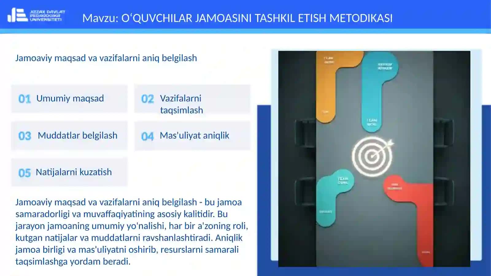 OʻQUVCHILAR JAMOASINI TASHKIL ETISH METODIKASI 3