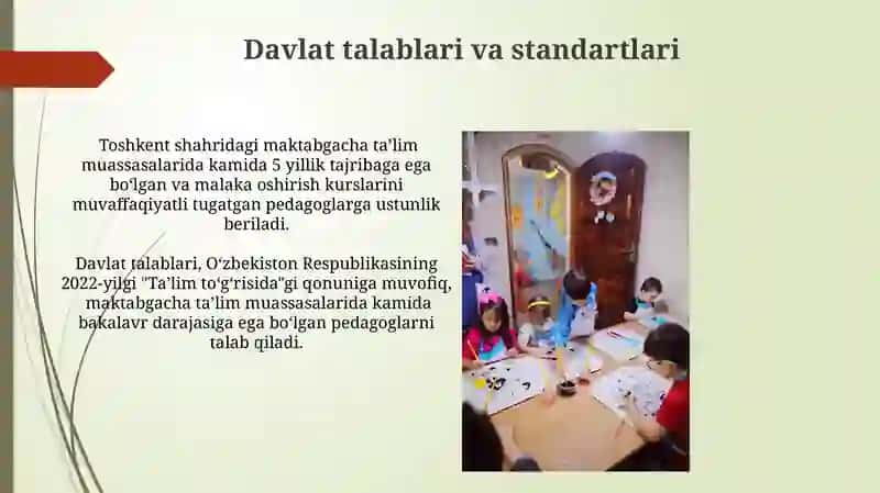 Maktabgacha ta'lim tashkilotlarida pedagoglarning malaka tasniflari 3