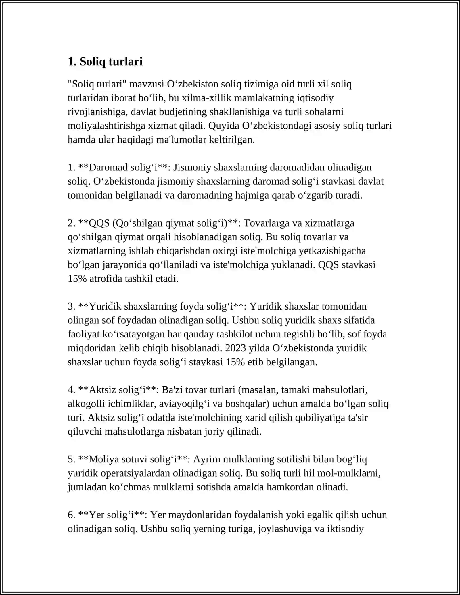 DAVLAT BUDJETINING SOLIQLARGA KO’RA TARKIBI. SOLIQ YUKI 3