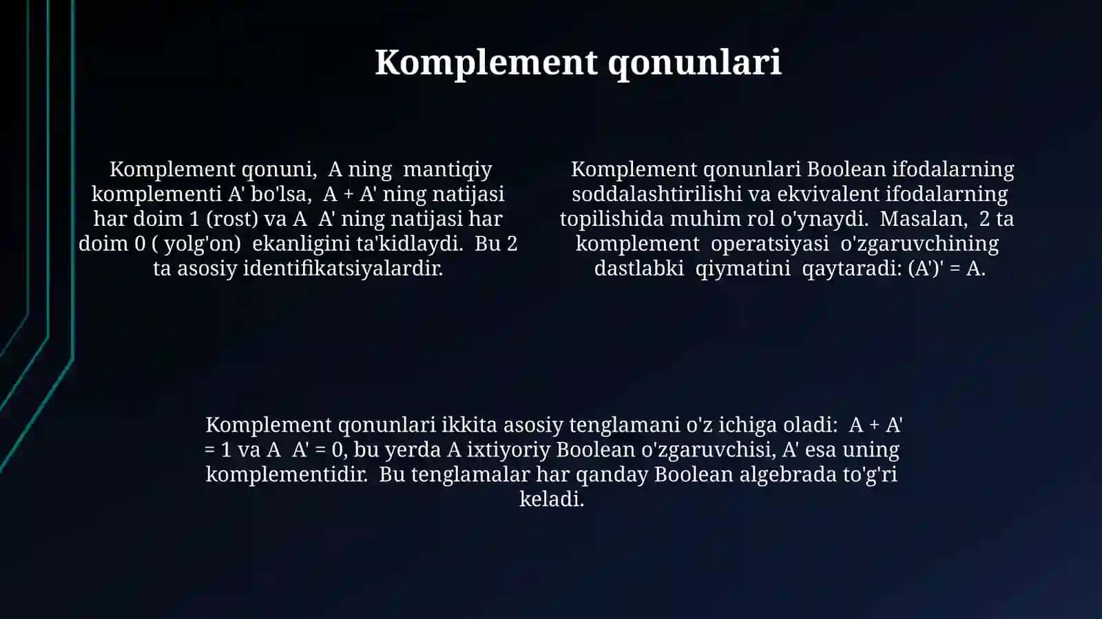 Boolean Funktsiyalarining Ta'rifi va Xossalari 3