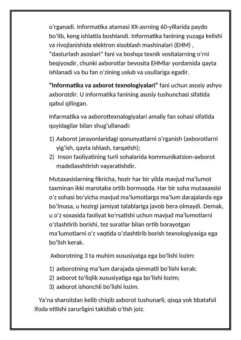 Informatika va axborot texnologiyalari faninin g predmeti, maqsadi va vazifalari 3