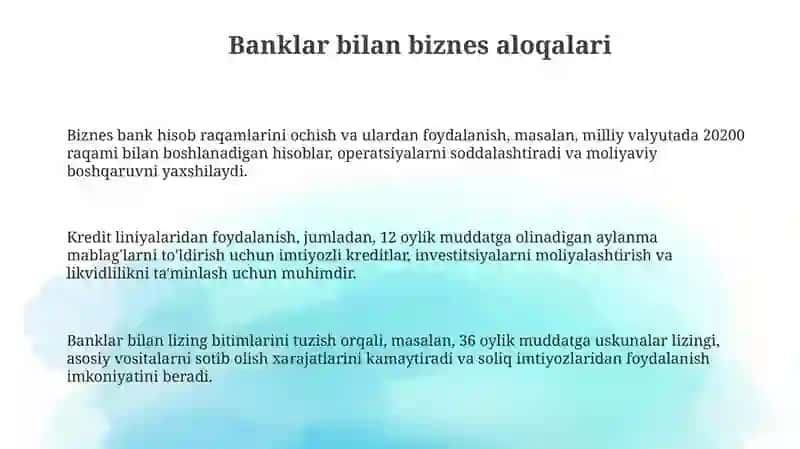 Biznesni bank, soliq va audit bilan aloqalari 3