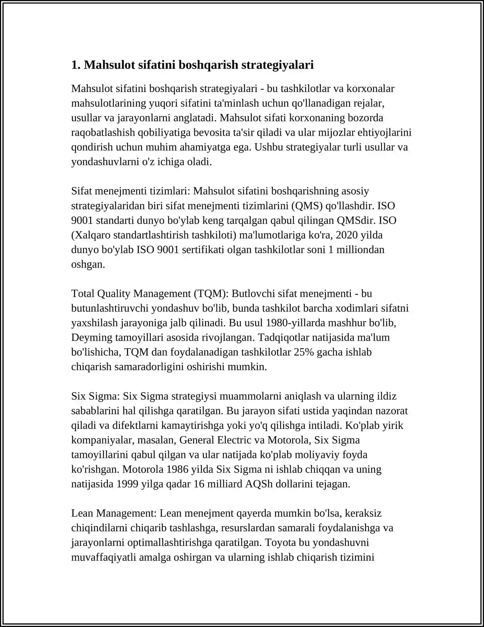 Mahsulot sifatini boshqarish strategiyalari 3
