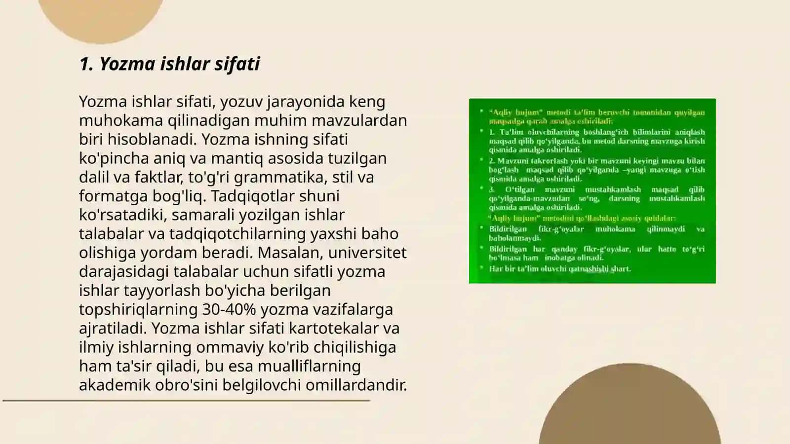 Yozma ishlarni baholash mezonlari boʻyicha tavsiya tayyorlash 3