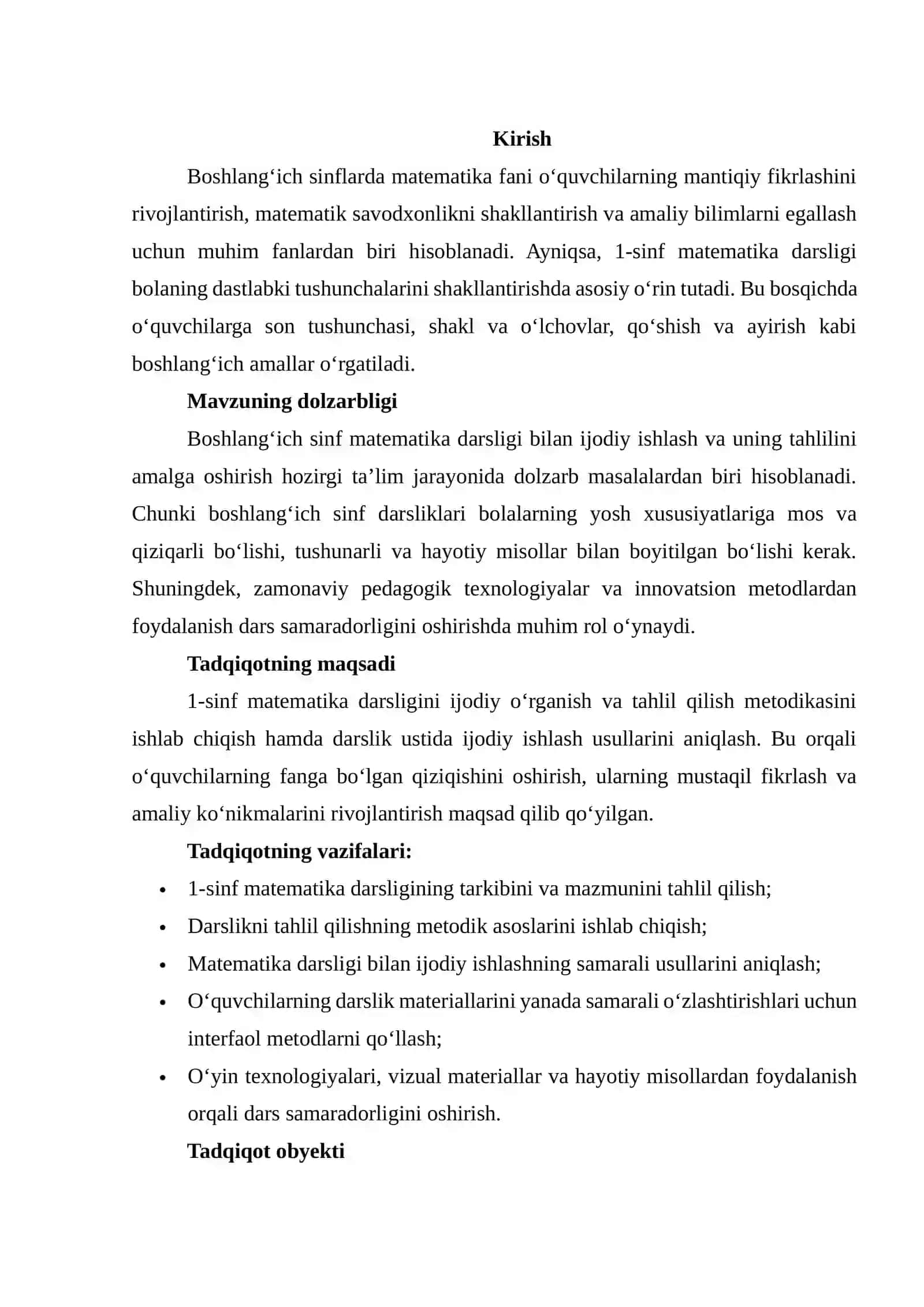 BOSHLANG‘ICH SINFLARDA MATEMATIKA DARSLIGI USTIDA IJODIY ISHLASH VA DARSLIK TAHLILINI AMALGA OSHIRISH METODIKASI (1-SINF MISOLIDA) 3